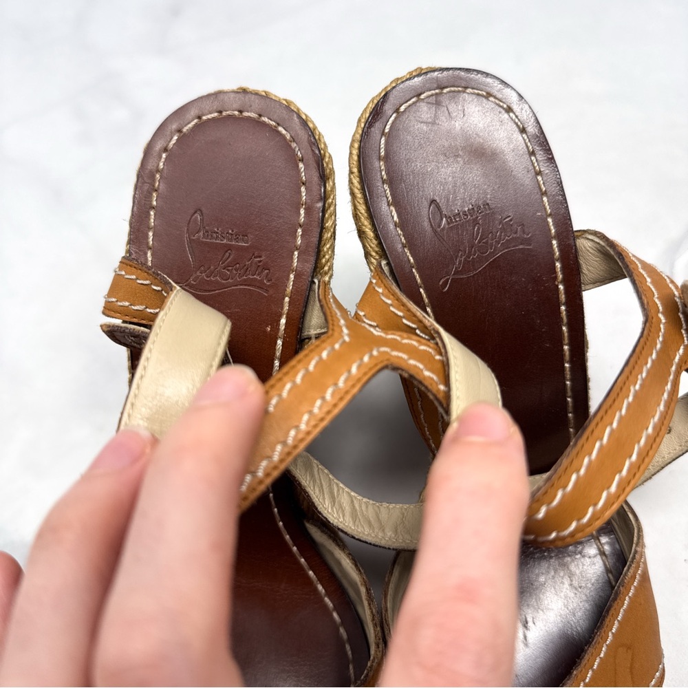 Christian Louboutin Vintage Y2K Almeria Leather Platform Espadrille Sandal Heels - Picture 9 of 14